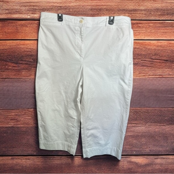 TALBOTS Wide Leg Crop Chino Pants‎ White Cotton Spandex Plus Size Spring Coastal - Picture 1 of 9